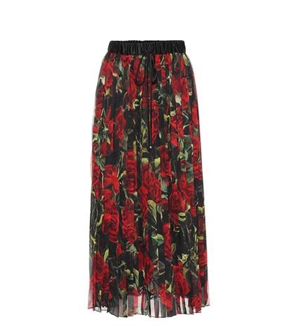 Valentino Floral Pleated Silk-blend Skirt