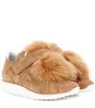 Etro Fox Runner Fur-trimmed Suede Sneakers