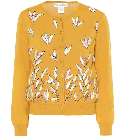 Oscar De La Renta Embroidered Wool Cardigan