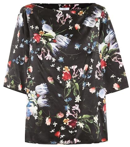 Erdem Gena Floral Silk Satin Top