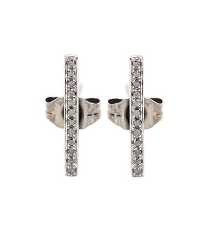 Sydney Evan Medium Bar Black Gold Earrings With Black Diamonds