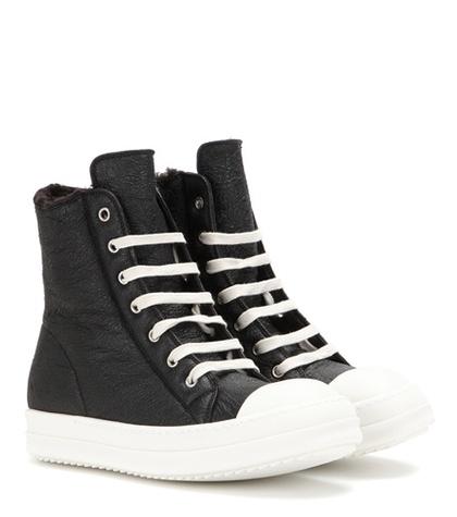 Rick Owens Leather And Shearling High-top Sneakers