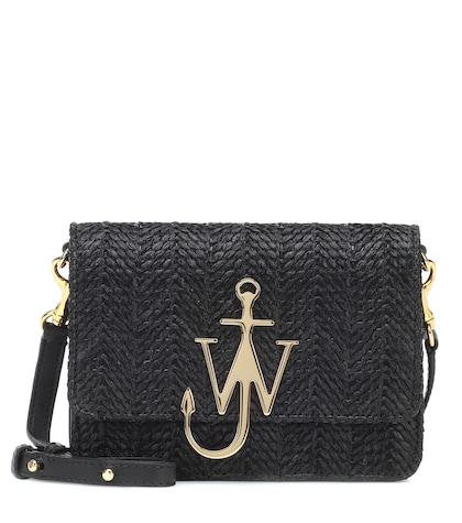 Jw Anderson Logo Raffia And Leather Shoulder Bag