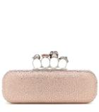 Alexander Mcqueen Four-ring Embellished Suede Clutch