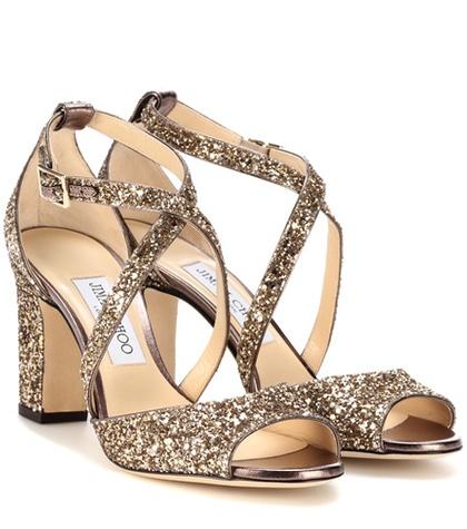 Jimmy Choo Carrie 85 Metallic Glitter Peep Toe Sandals