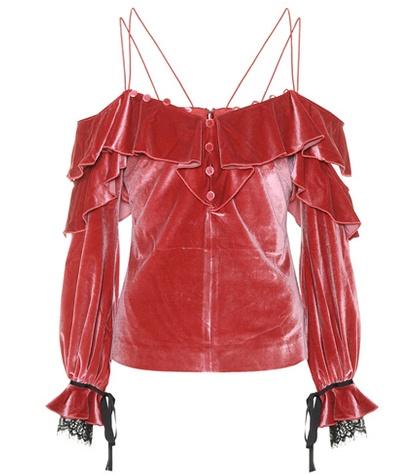 Tory Burch Off Shoulder Frill Velvet Top