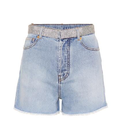 Roger Vivier Crystal-embellished Denim Shorts