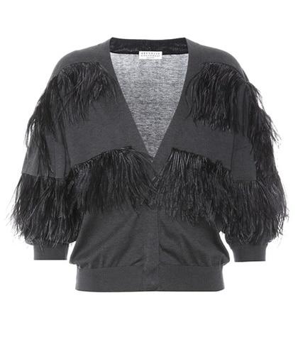 Brunello Cucinelli Feather-trimmed Cotton Cardigan