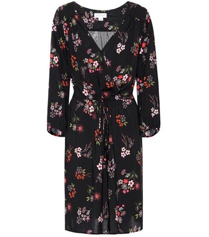 Velvet Floral Wrap-effect Dress