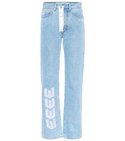 Off-white Embroidered Straight-leg Jeans