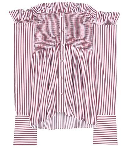 Victoria Victoria Beckham Striped Off-the-shoulder Cotton Top