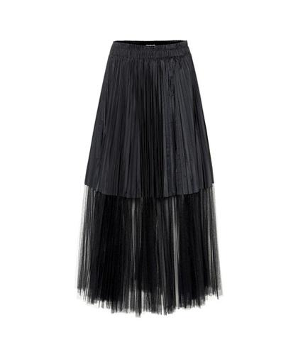 Brunello Cucinelli Pleated Tulle-trim Midi Skirt