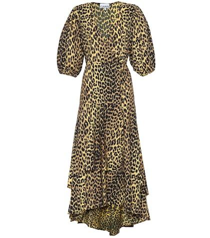 Ganni Printed Cotton Wrap Dress