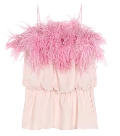 Valentino Feather-trimmed Silk Top
