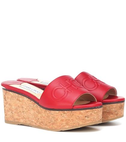 Jimmy Choo Deedee 80 Leather Wedge Sandals