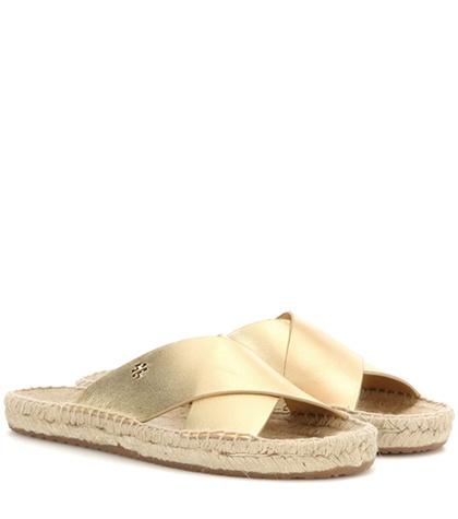 Tory Burch Bima Metallic Leather Espadrille Sandals