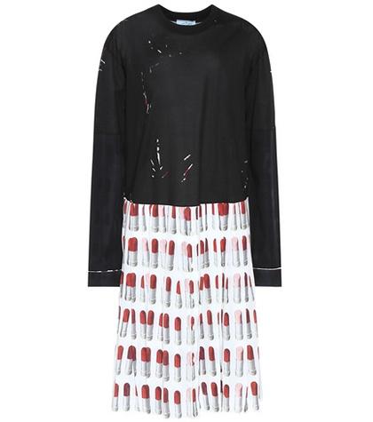 Prada Lipstick Cotton And Crêpe Dress