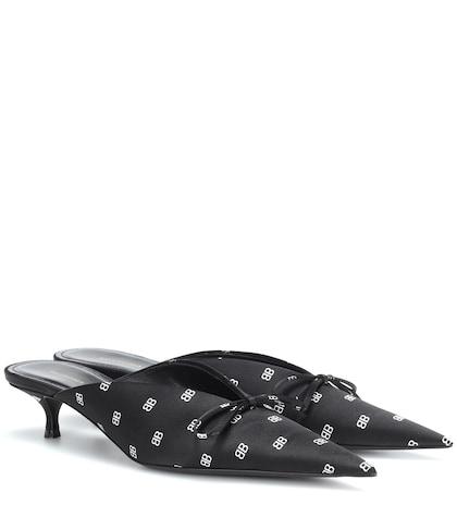 Balenciaga Knife Printed Satin Mules