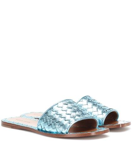 Miu Miu Intrecciato Metallic Leather Slides