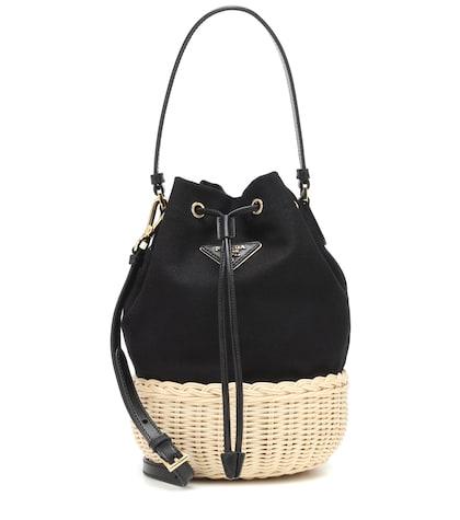 Fendi Kids Canvas And Wicker Bucket Bag