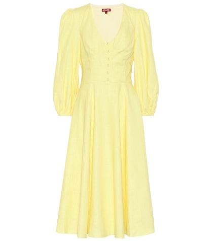 Staud Birdie Linen-blend Midi Dress