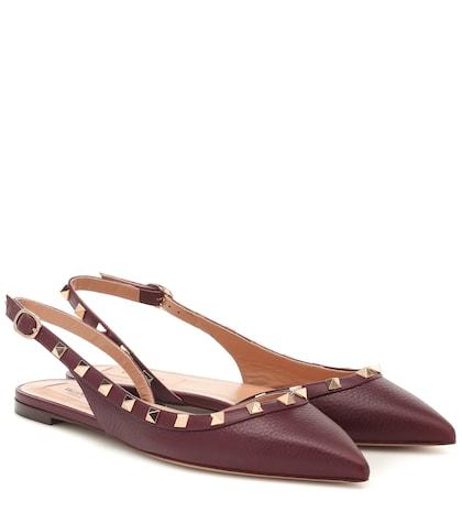 Valentino Garavani Valentino Garavani Rockstud Leather Slingback Ballet Flats