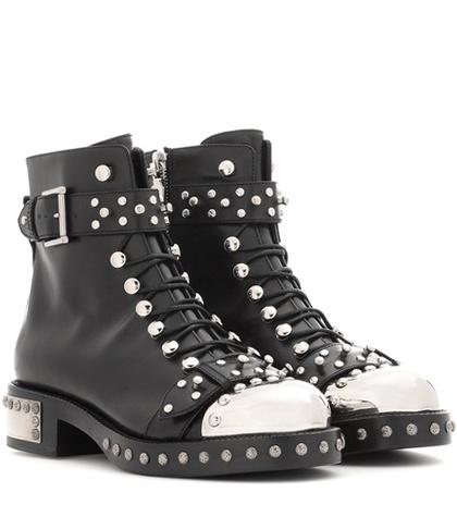 Alexander Mcqueen Embellished Leather Ankle Boots