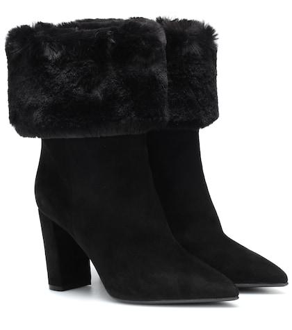 Gianvito Rossi Faux Fur-trimmed Suede Ankle Boots