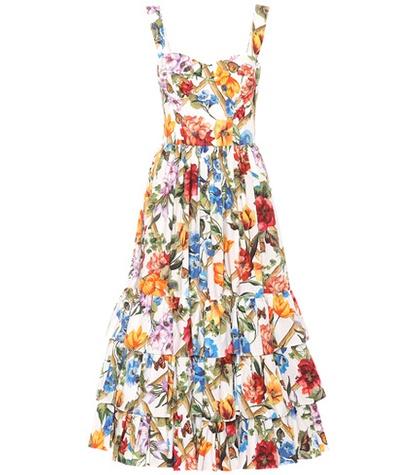 Roger Vivier Floral Printed Cotton Midi Dress