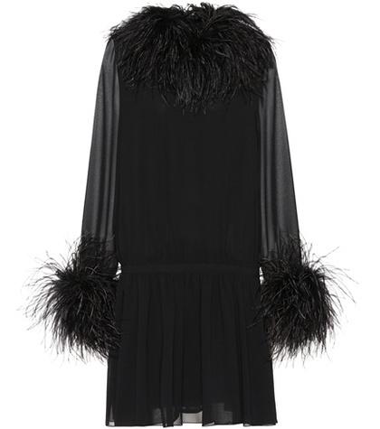 Tory Sport Feather-trimmed Silk Minidress
