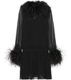 Tory Sport Feather-trimmed Silk Minidress