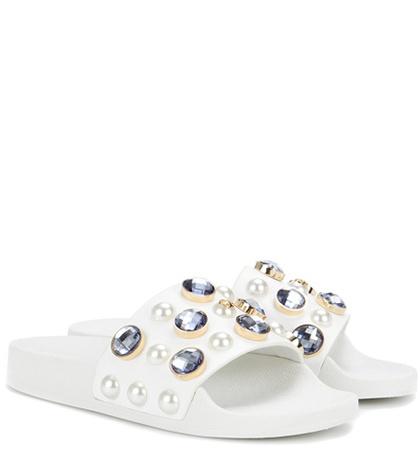 Tory Burch Vail Embellished Leather Slide Sandals