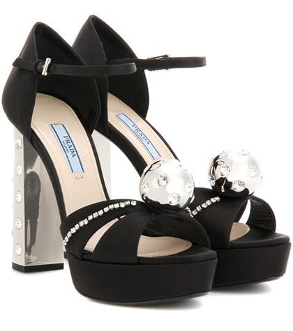 Miu Miu Embellished Satin Platform Sandals