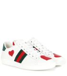 Saint Laurent Ace Snakeskin-trimmed Leather Sneakers