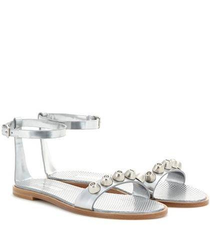 Miu Miu Embellished Metallic Leather Sandals
