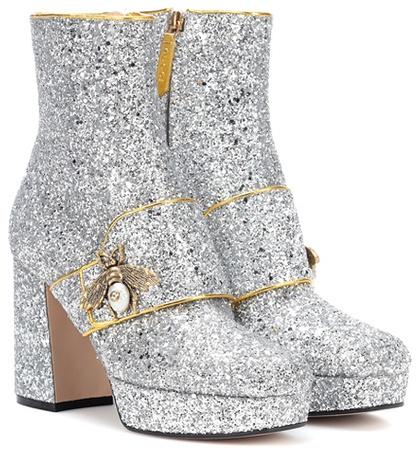 Gucci Glitter Plateau Ankle Boots