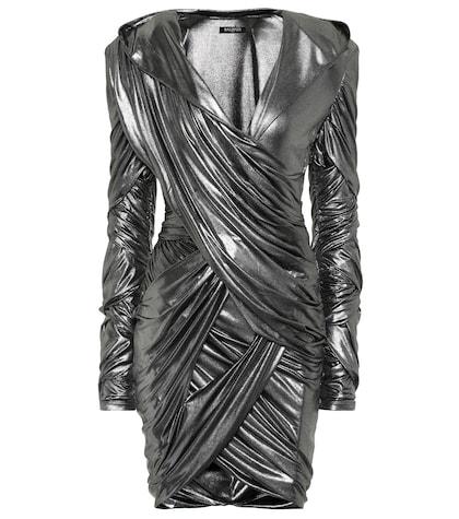 Balmain Hooded Lamé Minidress