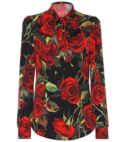 Valentino Garavani Rose-printed Stretch Silk Shirt