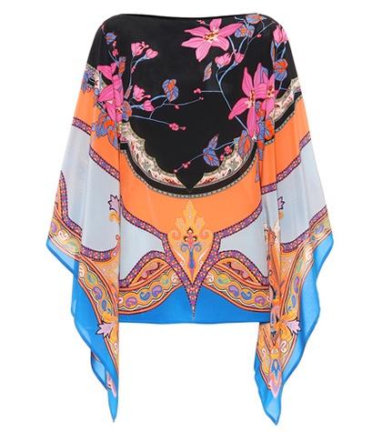 Etro Printed Silk Poncho Top