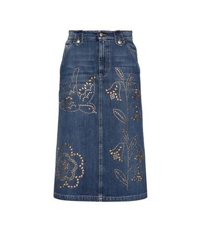 Redvalentino Denim Skirt With Appliqué