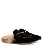 Gucci Princetown Fur-lined Velvet Slippers