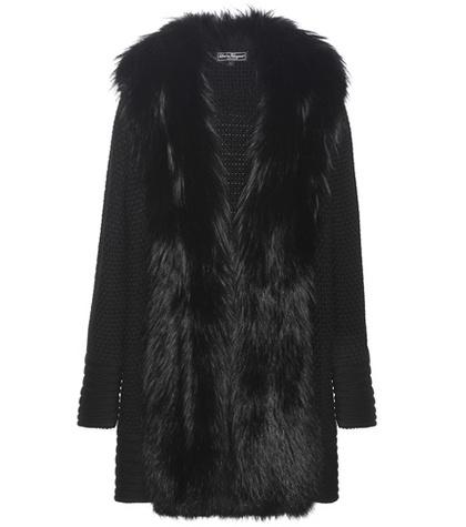 Salvatore Ferragamo Knitted Wool Coat With Fur Trim