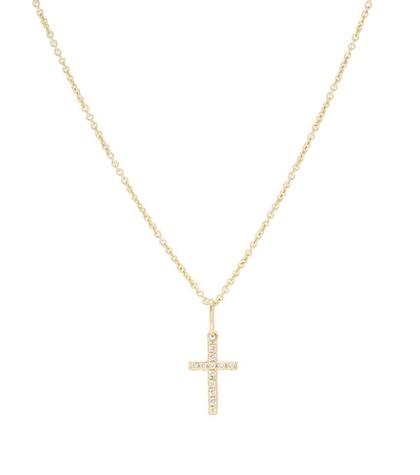 Sydney Evan Small Cross Charm 14kt Yellow Gold Necklace With Diamonds