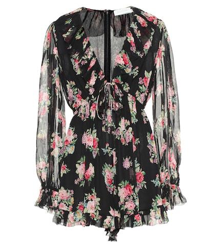 Poupette St Barth Honour Floating Floral Silk Playsuit