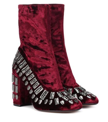 Samuele Failli Bea Embellished Velvet Ankle Boots