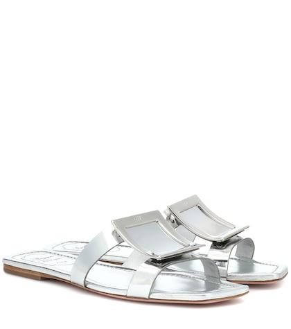 Roger Vivier Biki Viv' Metallic Leather Slides