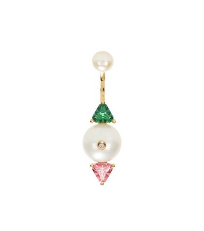 Delfina Delettrez Complex Gemetries 18kt Gold Earring With Topaz, Diamond And Pearls