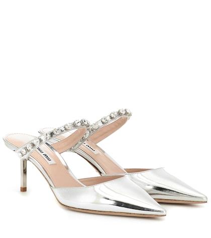 Miu Miu Crystal Metallic Leather Mules