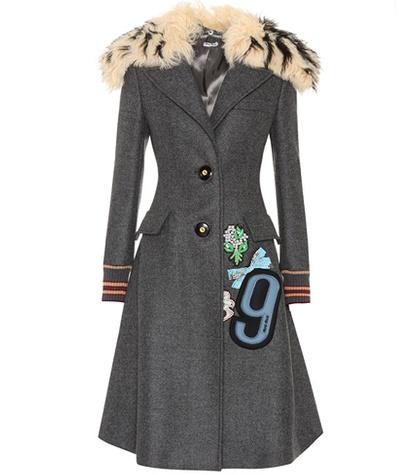 Miu Miu Fur-trimmed Embellished Wool Coat