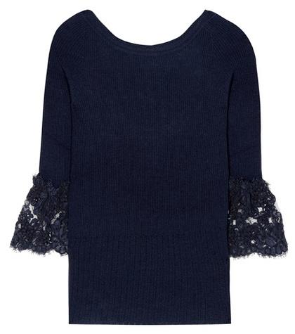 Oscar De La Renta Corded Lace-trimmed Wool Pullover